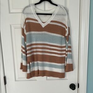 Wishlist Blue and Brown V-Neck Sweater